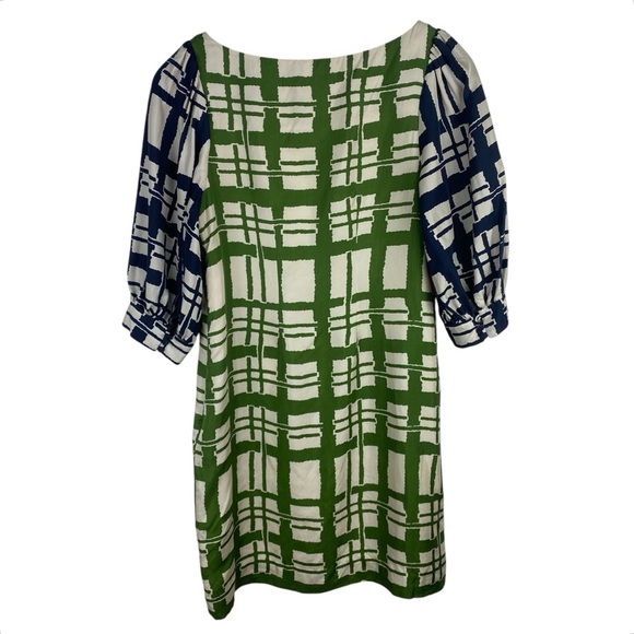 Anthropologie Maeve 100% Silk Shift Dress Broken Block Size 4P Green Black - Picture 5 of 7
